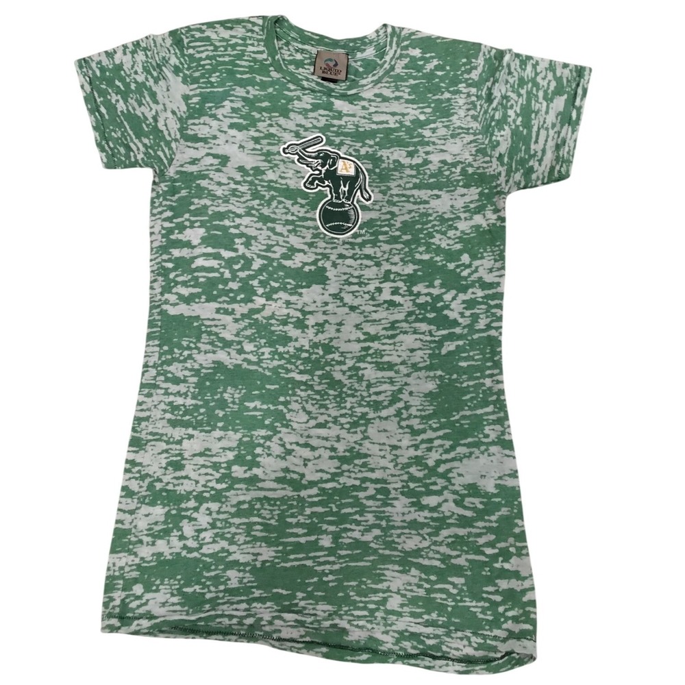 Liquid Blue Oakland Athletics MLB Womens Green White‎ Burnout T-Shirt Elephant M